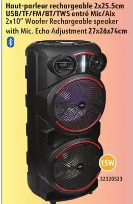 Sushi Shop 2x10 woofer rechargeable speaker with mic. echo adjustment 27x26x74cm offer