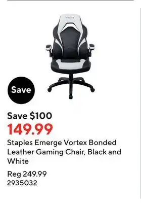 Staples Staples emerge vortex bonded leather gaming chair, black and white offer