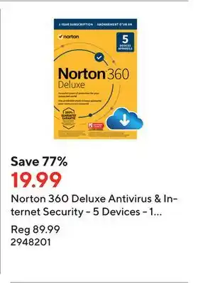 Staples Norton 360 deluxe antivirus & internet security - 5 devices - 1 year subscription [digital download] offer