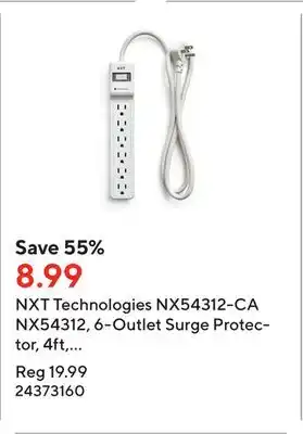 Staples Nxt technologies nx54312-ca nx54312, 6-outlet surge protector, 4ft, 600 joules - white offer