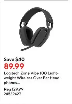 Staples Logitech zone vibe 100 lightweight wireless over ear headphones with noise canceling microphone - graphite offer