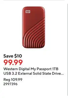 Staples Western digital my passport 1tb usb 3.2 external solid state drive - red offer
