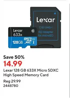Staples Lexar 128 gb 633x micro sdxc high speed memory card offer