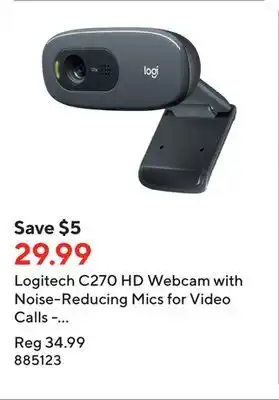 Staples Logitech c270 hd webcam with noise-reducing mics for video calls - black offer