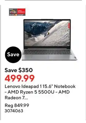 Staples Lenovo ideapad 1 15.6 notebook - amd ryzen 5 5500u - amd radeon 7 graphics - 8gb ram - 512gb ssd - windows 11 - cloud grey offer