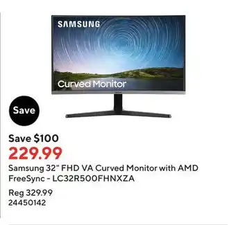 Staples Samsung 32 fhd va curved monitor with amd freesync - lc32r500fhnxza offer