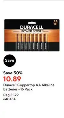 Staples Duracell coppertop aa alkaline batteries - 16 pack offer