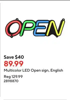 Staples Multicolor led open sign, english offer
