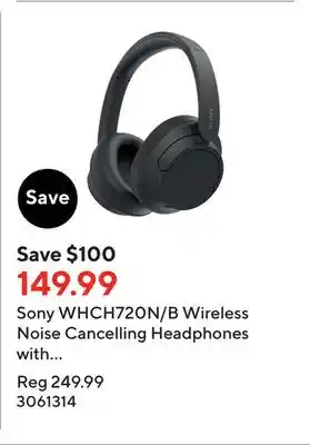 Staples Sony whch720n/b wireless noise cancelling headphones with microphone - black offer