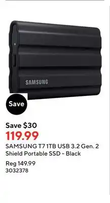 Staples Samsung t7 1tb usb 3.2 gen. 2 shield portable ssd - black offer
