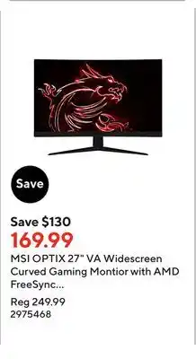 Staples Msi optix 27 va widescreen curved gaming montior with amd freesync technology - g27c5 offer