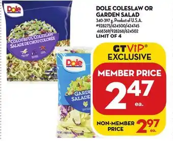 Giant Tiger Dole coleslaw or garden salad offer