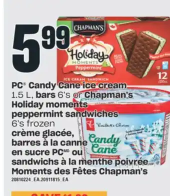 Valu-mart Crème glacée, barres à la canne en sucre pc ou sandwichs à la menthe poivrée moments des fêtes chapman's offer