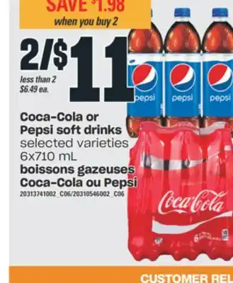 Valu-mart Boissons gazeuses coca-cola ou pepsi, 6x710 ml offer