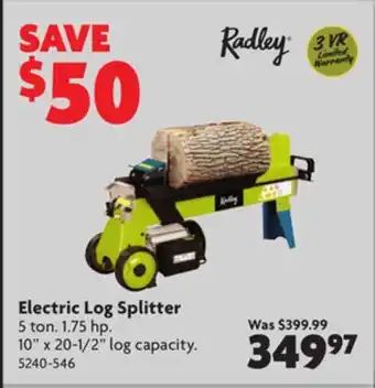 Home Hardware Electric log splitter offer