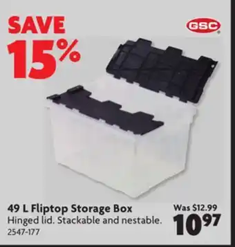 Home Hardware 49 l fliptop storage box offer