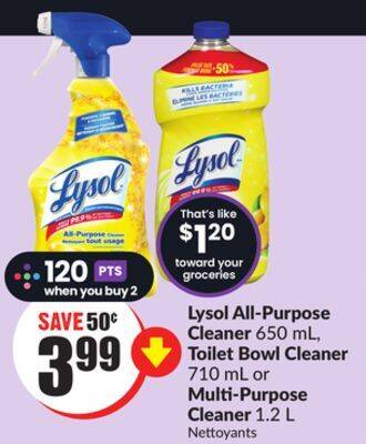 FreshCo Lysol all-purpose cleaners 650 ml, toilet bowl cleaner 710 ml or multi-purpose cleaners 1.2 l offer