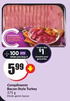 Chalo FreshCo Compliments bacon-style turkey 375 g offer
