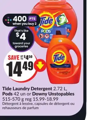 Chalo FreshCo Tide laundry detergent 2.72 l, pods 42 un or downy unstopables 515-570 g offer