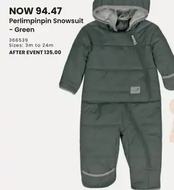 Perlimpinpin snowsuit -green