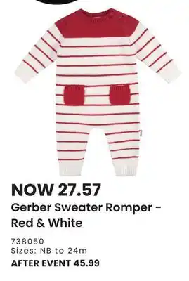 Babies 'R' Us Gerber childrenswear - 1 pack sweater knit romper - red + white offer