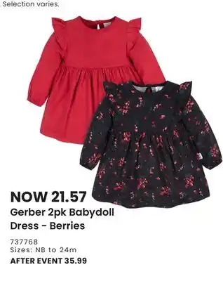 Babies 'R' Us Gerber 2pk babydoll dress - berries offer