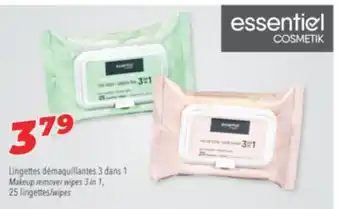 Familiprix Essentiel makeup remover wipes 3 in 1, 25 wipes offer