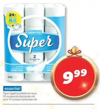 Familiprix Essentiel bathroom tissue, 24 double rolls or 18 triple rolls offer
