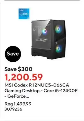 Staples Msi codex r 12nuc5-066ca gaming desktop - core i5-12400f - geforce rtx 4060 - 1 tb ssd - 16 gb ram - windows 11 home offer