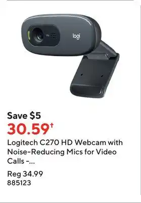 Staples Logitech c270 hd webcam with noise-reducing mics for video calls - black offer