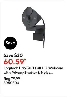 Staples Logitech brio 300 full hd webcam with privacy shutter & noise reduction mic - graphite offer