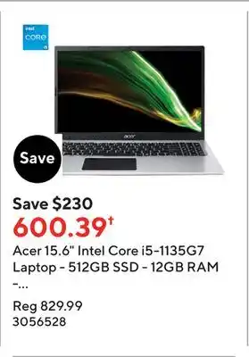 Staples Acer 15.6 intel core i5-1135g7 laptop - 512gb ssd - 12gb ram - windows 11 - silver offer