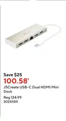 Staples J5create usb-c dual hdmi mini dock offer