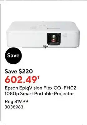 Staples Epson epiqvision flex co-fh02 1080p smart portable projector offer