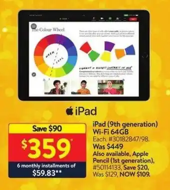 Walmart iPad (9th generation) Wi-Fi 64GB offer