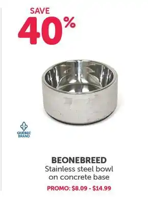 Beonebreed stainless steel bowl on concrete base