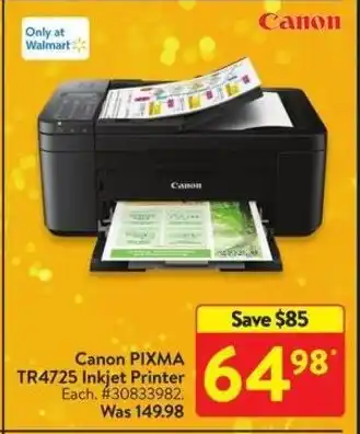 Walmart Canon PIXMA TR4725 Inkjet Printer offer