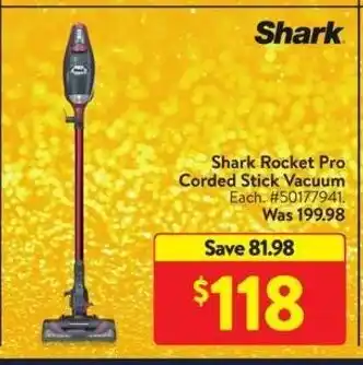 Walmart Shark Rocket Pro Corded Stick Vacuum offer
