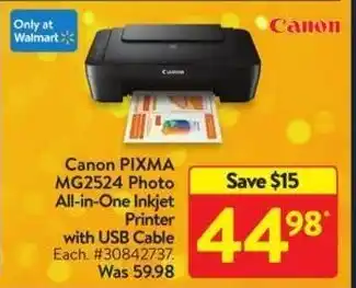 Walmart Canon PIXMA MG2524 Photo All-in-One Inkjet Printer with USB Cable offer