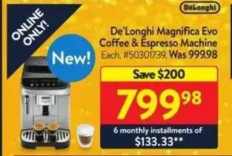 Walmart De'Longhi Magnifica Evo Coffee & Espresso Machine offer
