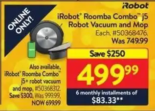 Walmart iRobot Roomba Combo j5 Robot Vacuum and Mop offer