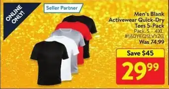 Walmart Men's Blank Activewear Quick-Dry Tees 5-Pack offer
