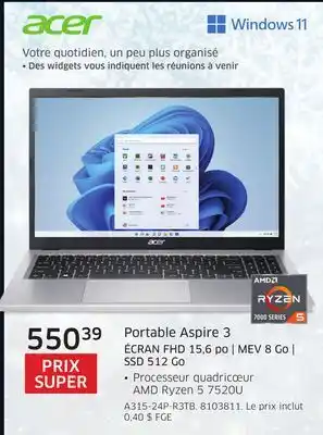The Source Portable aspire 3 écran fhd 15,6 po | mev 8 go | ssd 512 go acer offer