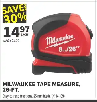 Co-op MILWAUKEE TAPE MEASURE, 26-FT offer