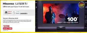 Visions Electronics Hisense l5h 4k hdr laser projector tv with 100 screen offer