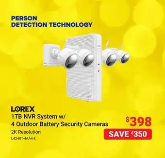 Visions Electronics Lorex 1tb nvr system w/ 4 outdoor battery security cameras offer