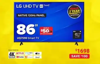Visions Electronics Lg uhd tv native 120hz panel 86 uq7590 smart tv offer