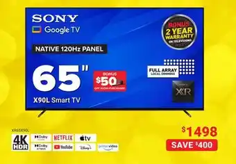 Visions Electronics Sony native 120hz panel x90l smart tv 65 offer