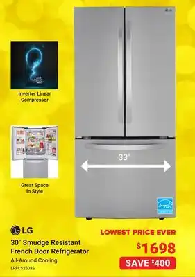 Visions Electronics Lg 30 smudge resistant french door refrigerator offer