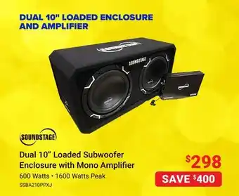 Visions Electronics Soundstage dual 10 loaded subwoofer enclosure with mono amplifier offer